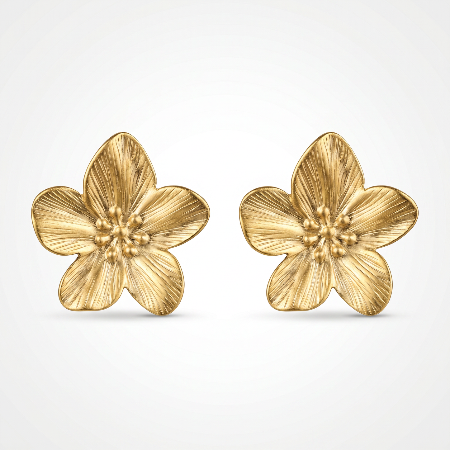 Hypoallergenic Gold Flower Stud Earrings, Waterproof Stainless Steel Floral Statement Earrings