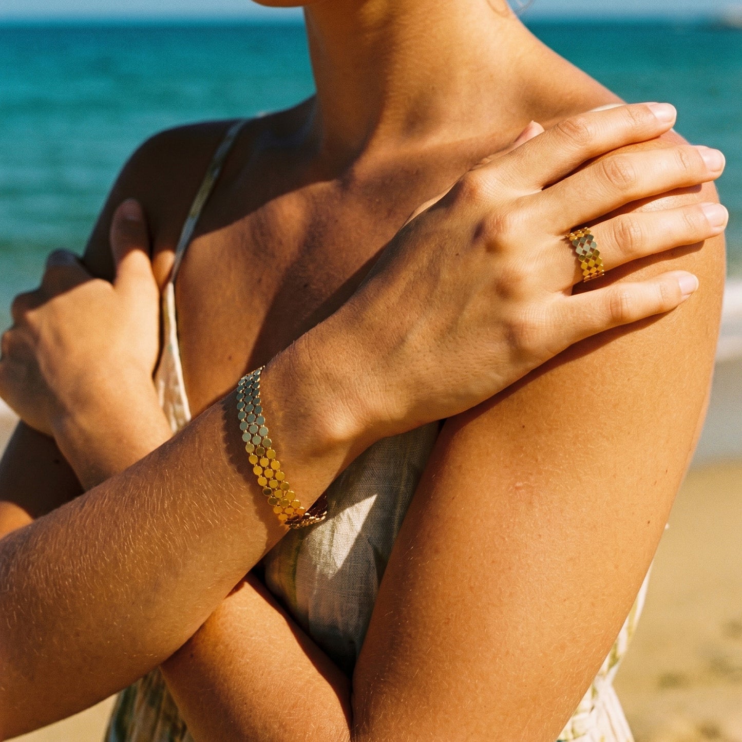 Hypoallergenic Gold Honeycomb Bracelet, Waterproof Stainless Steel Adjustable Geometric Cuff