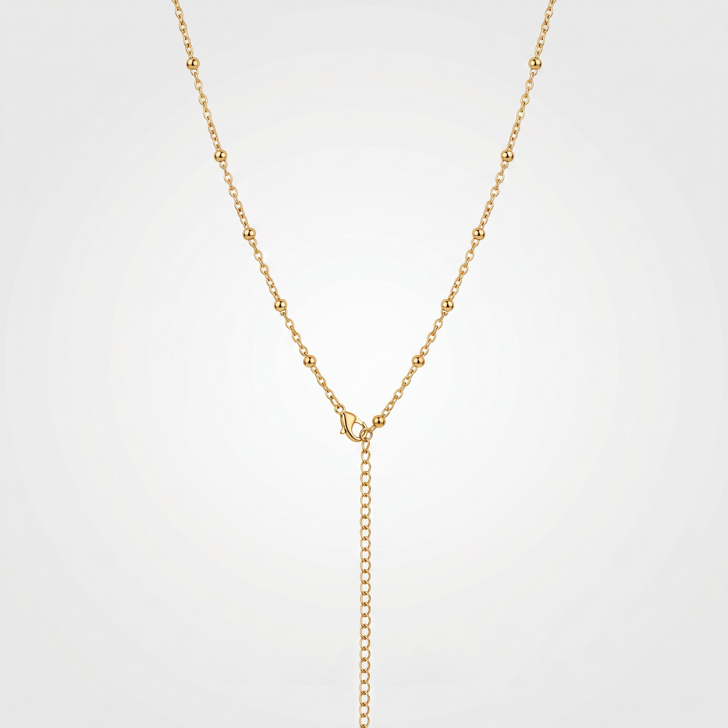 Hypoallergenic Gold Beaded Lariat Necklace, Waterproof Stainless Steel Long Drop Statement Chain