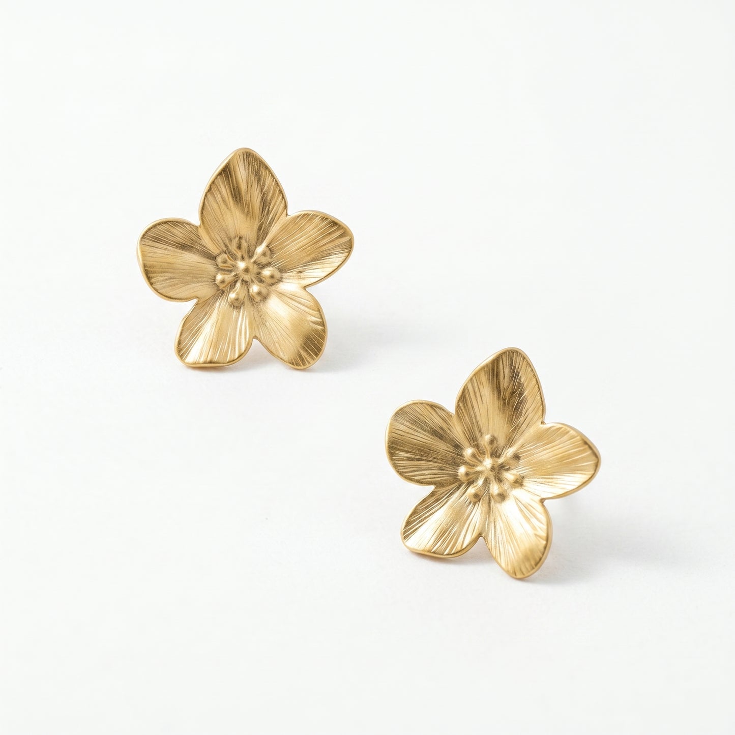 Hypoallergenic Gold Flower Stud Earrings, Waterproof Stainless Steel Floral Statement Earrings