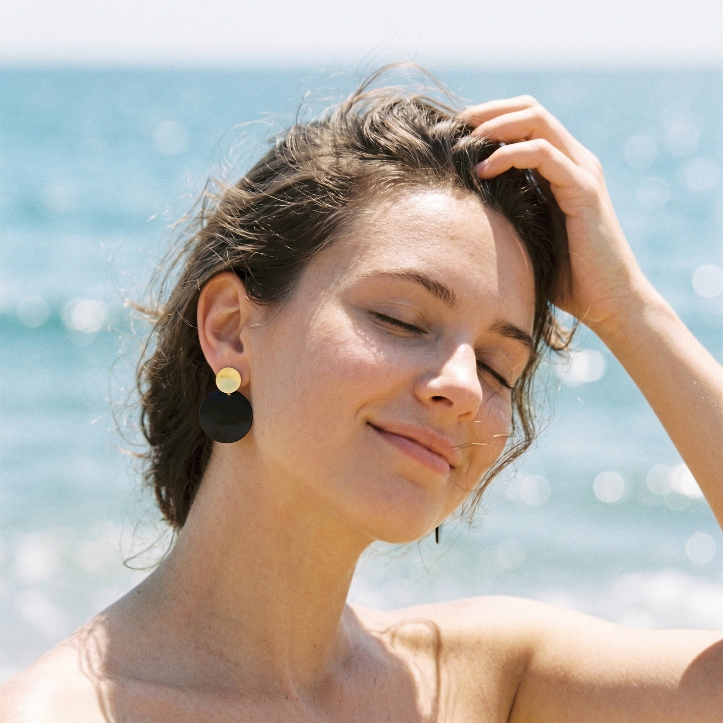 Modern Muse Disc Earrings – Bold Black and Gold Statement Studs for Elevated Everyday Style