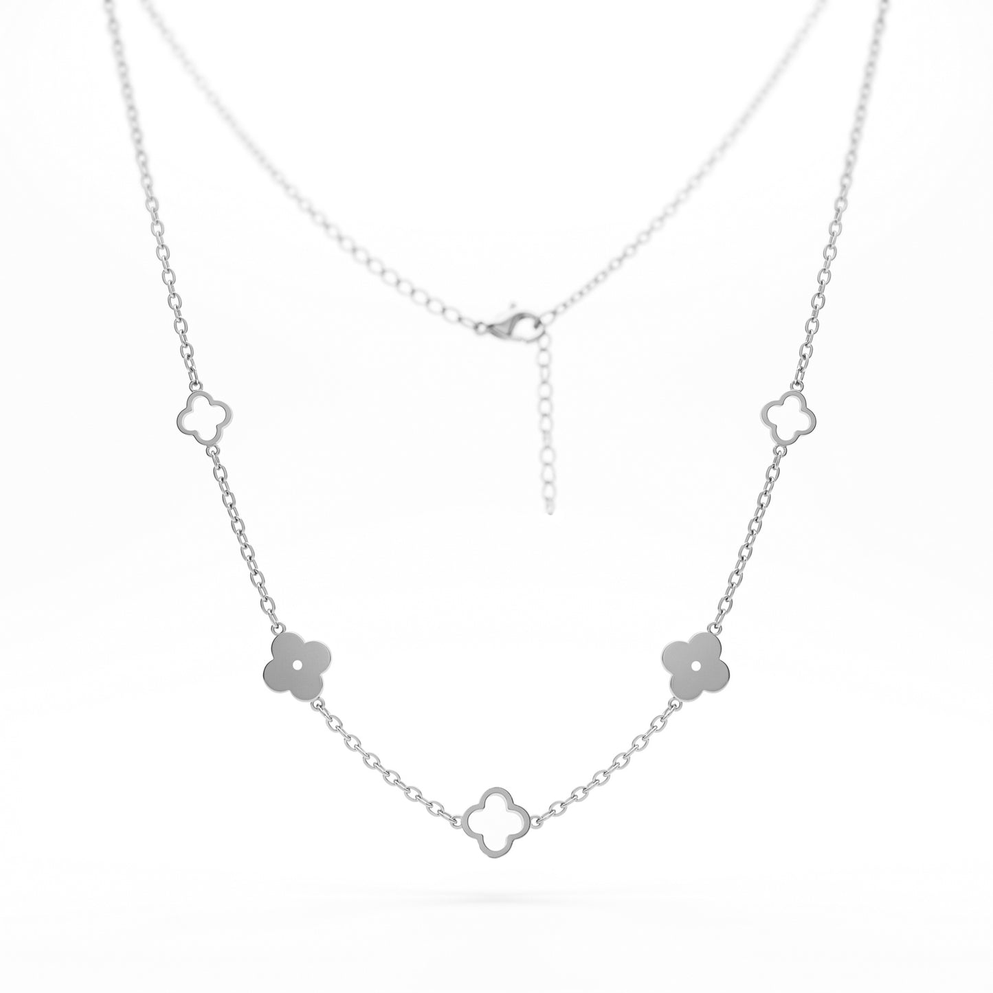 Premium Stainless Steel Gold Clover Necklace - Hollow & Solid Four-Leaf Clover Motif Adjustable Necklace for Women