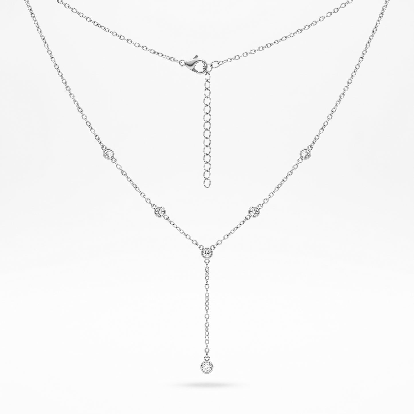Non-Tarnish Cubic Zirconia Y Lariat Necklace - 18K Gold Plated Water-Resistant Layering Jewelry for Women