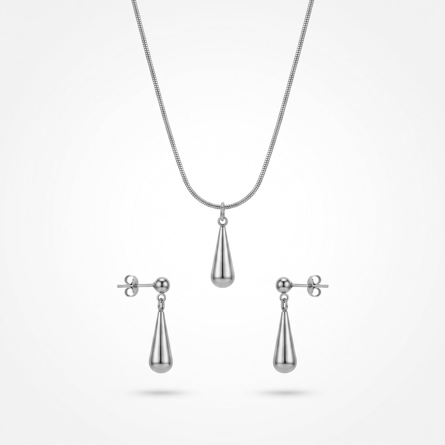 Skin-Safe Hypoallergenic Teardrop Jewelry Set - 18K Gold Stainless Steel Necklace & Earrings for Sensitive Skin