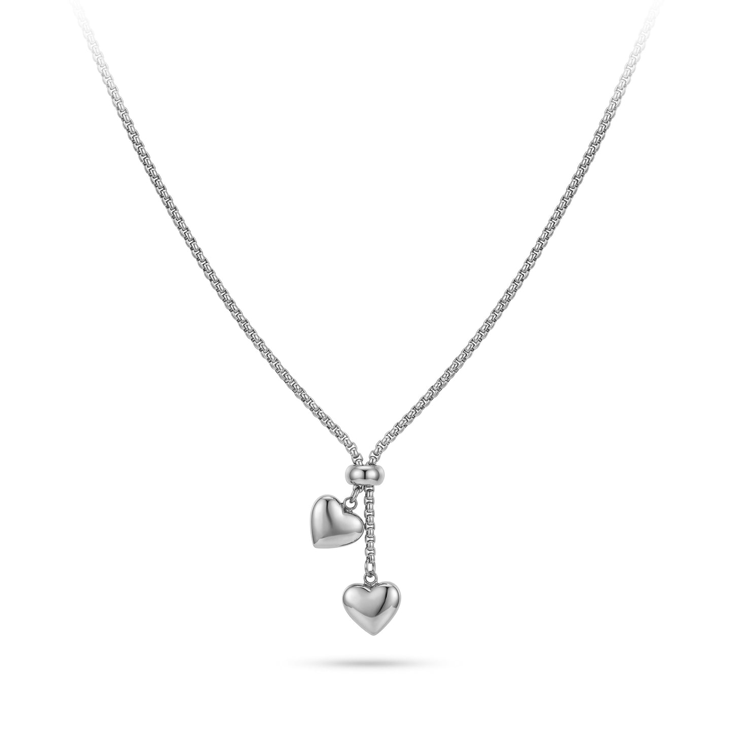 Adjustable Double Heart Pendant Necklace - Waterproof Stainless Steel in Gold & Silver