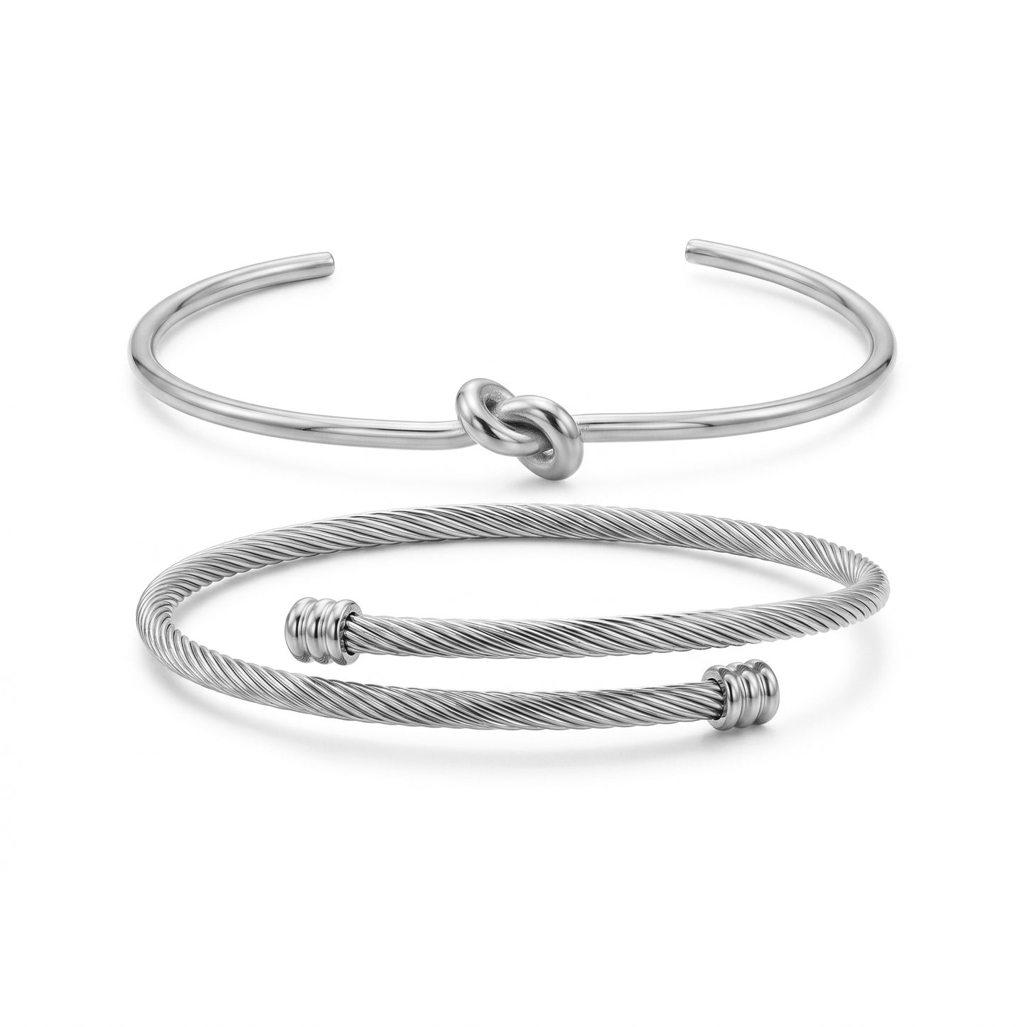 Knot & Twisted Cable Cuff Bracelet Set - 18K Gold Plated Stainless Steel