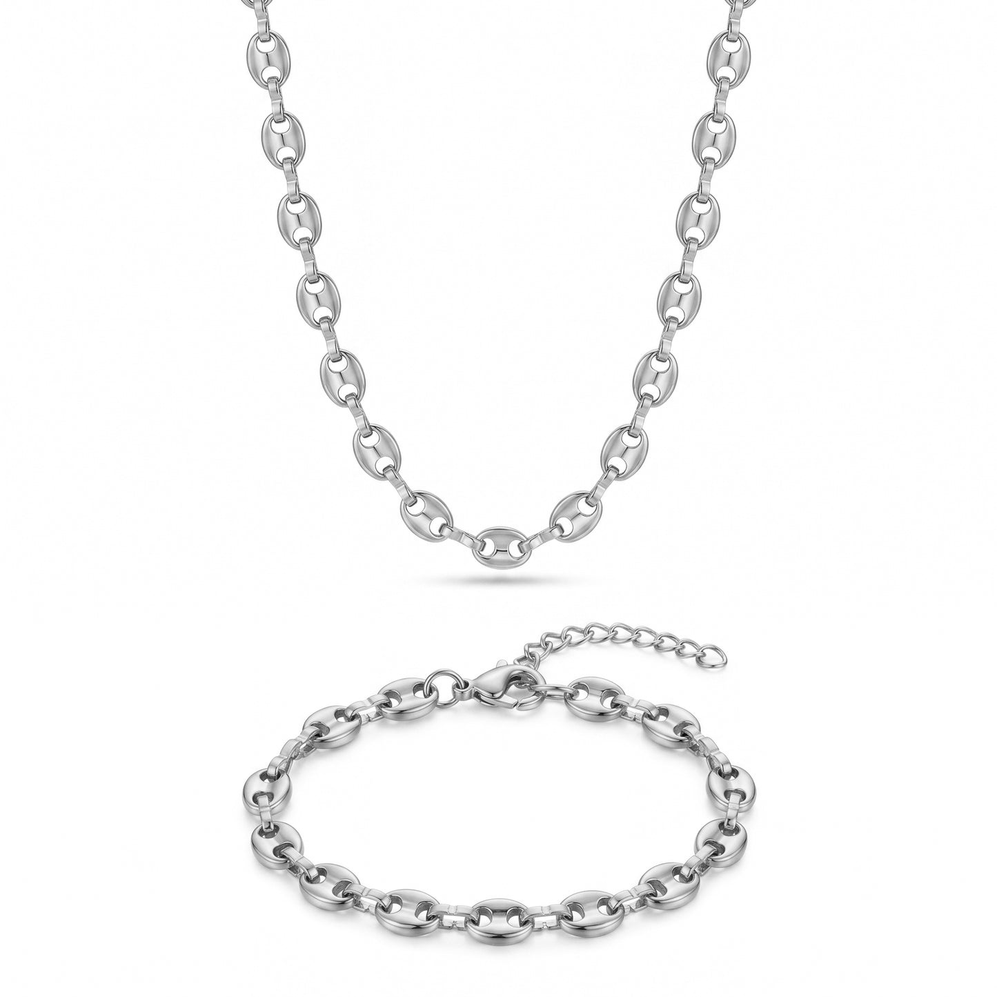 Bold Marina Chain Necklace & Bracelet - Durable Everyday Wear Set