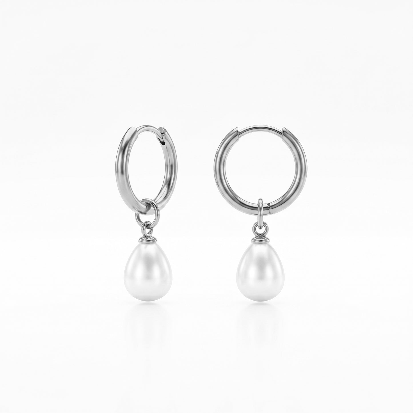 Teardrop Pearl Huggie Hoop Earrings - 18K Gold Plated Waterproof Stainless Steel