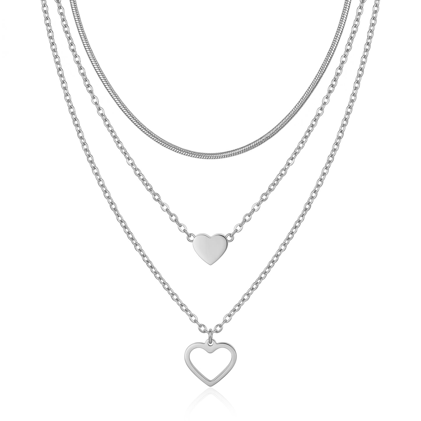 3 Layer Heart Pendant Necklace - 18K Gold Plated Waterproof Stainless Steel