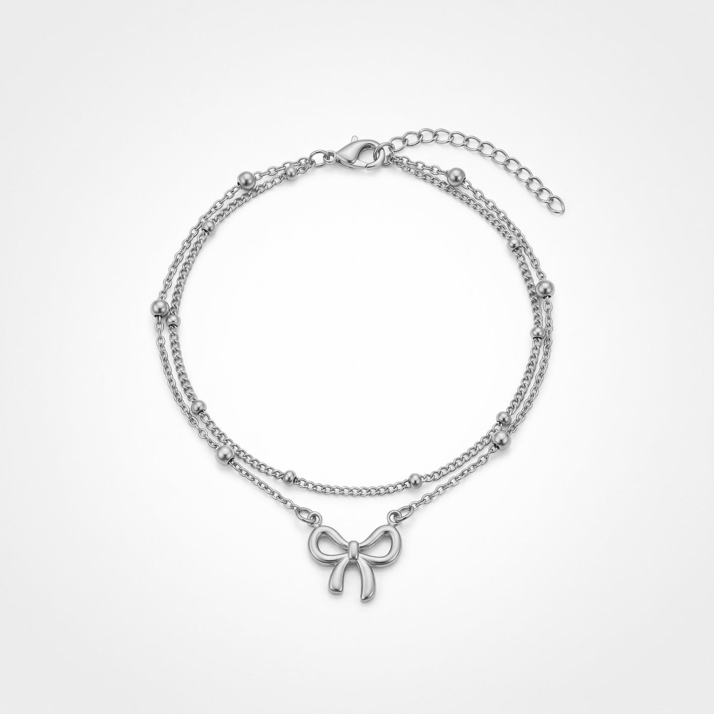 Bow Charm Double Layer Beaded Anklet - 18K Gold Plated Waterproof Stainless Steel