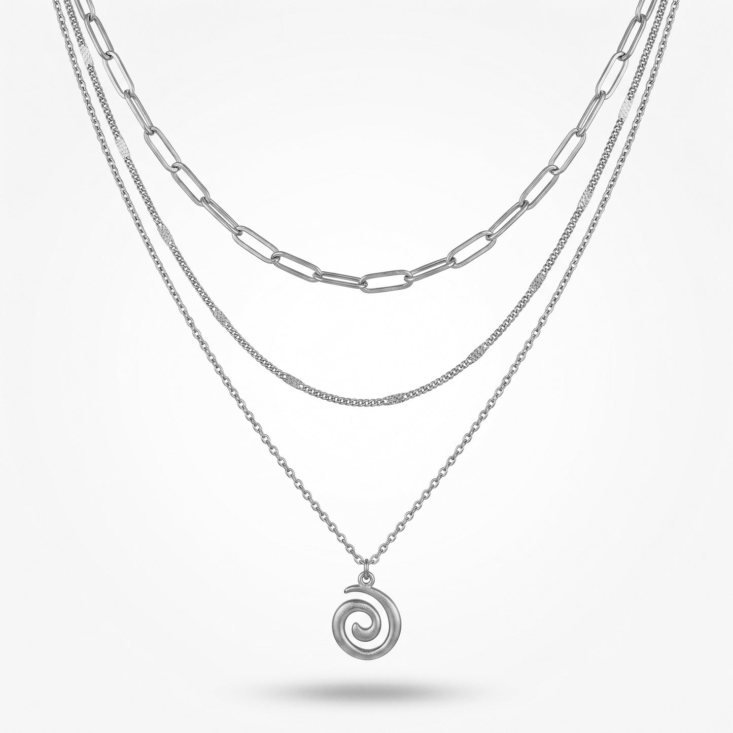 Spiral Pendant 3 Layered Necklace - 18K Gold Plated Waterproof Stainless Steel