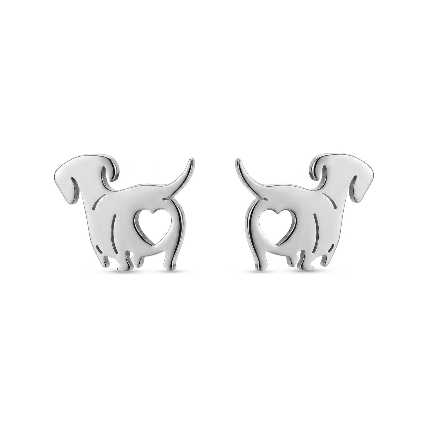 Gold Dachshund Dog Stud Earrings with Heart Cutout - Waterproof Stainless Steel Hypoallergenic Minimalist Earrings for Dog Mom Daily Wear