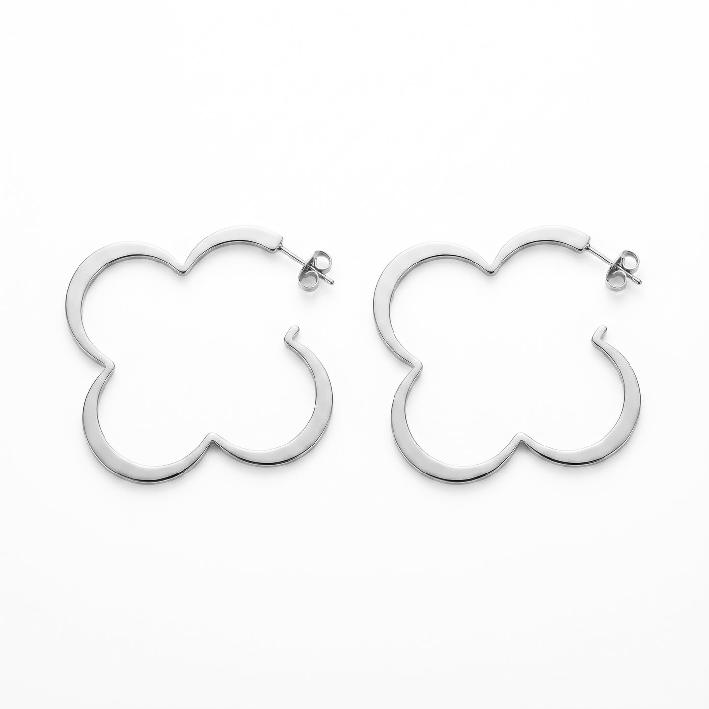 18K Gold Plated Stainless Steel Four Leaf Clover Hoop Earrings - 5.3cm Hypoallergenic Waterproof Tarnish Resistant Clover Shaped Hoop Earrings for Women Daily Wear