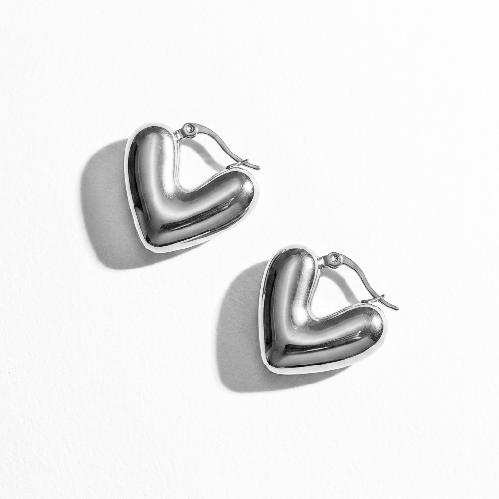 2.5cm Gold Puffy Heart Hoop Earrings - Tarnish Resistant Stainless Steel Hypoallergenic Statement Heart Earrings for Women