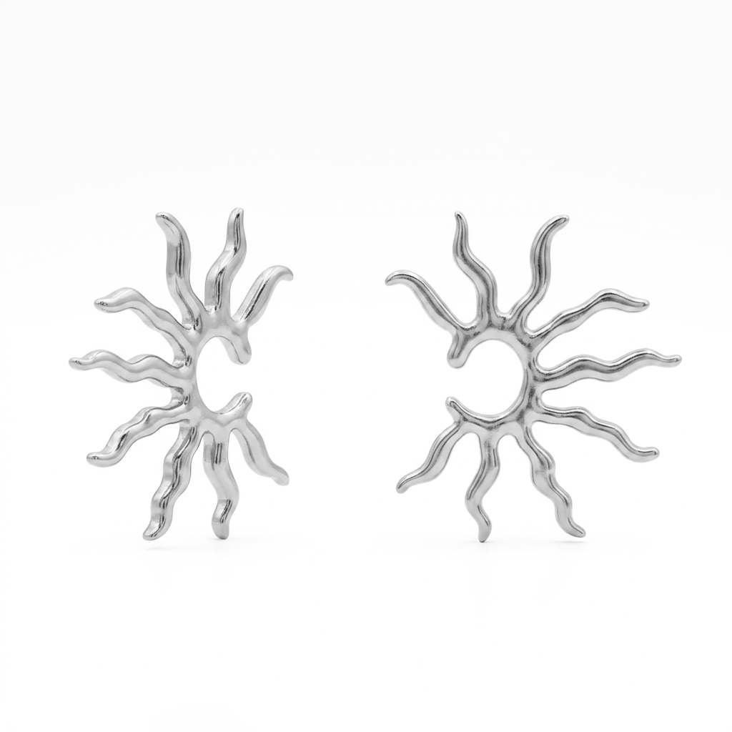Gold Wavy Sun Open Stud Earrings - Tarnish Resistant Stainless Steel Hypoallergenic Boho Beach Fashion Jewelry for Women
