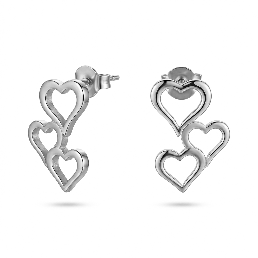 Luxury 18K Gold Filled Triple Hollow Heart Earrings Premium Stainless Steel Piercing Jewelry Anti-allergy Daily Accessory for Ladies