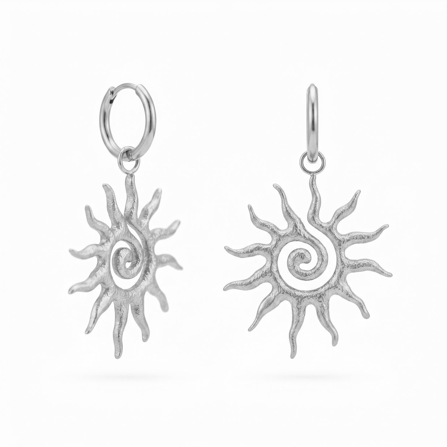 Matte Spiral Sun Drop Hoop Earrings - Durable Stainless Steel Tarnish-Free Gold Finish Boho Statement Jewelry for Ladies