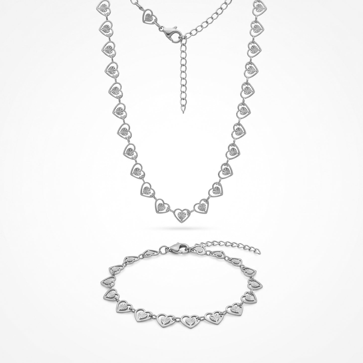 Minimalist Linked Hearts Jewelry Set - 18K Gold Plated Stainless Steel Couple-Ready Accessories