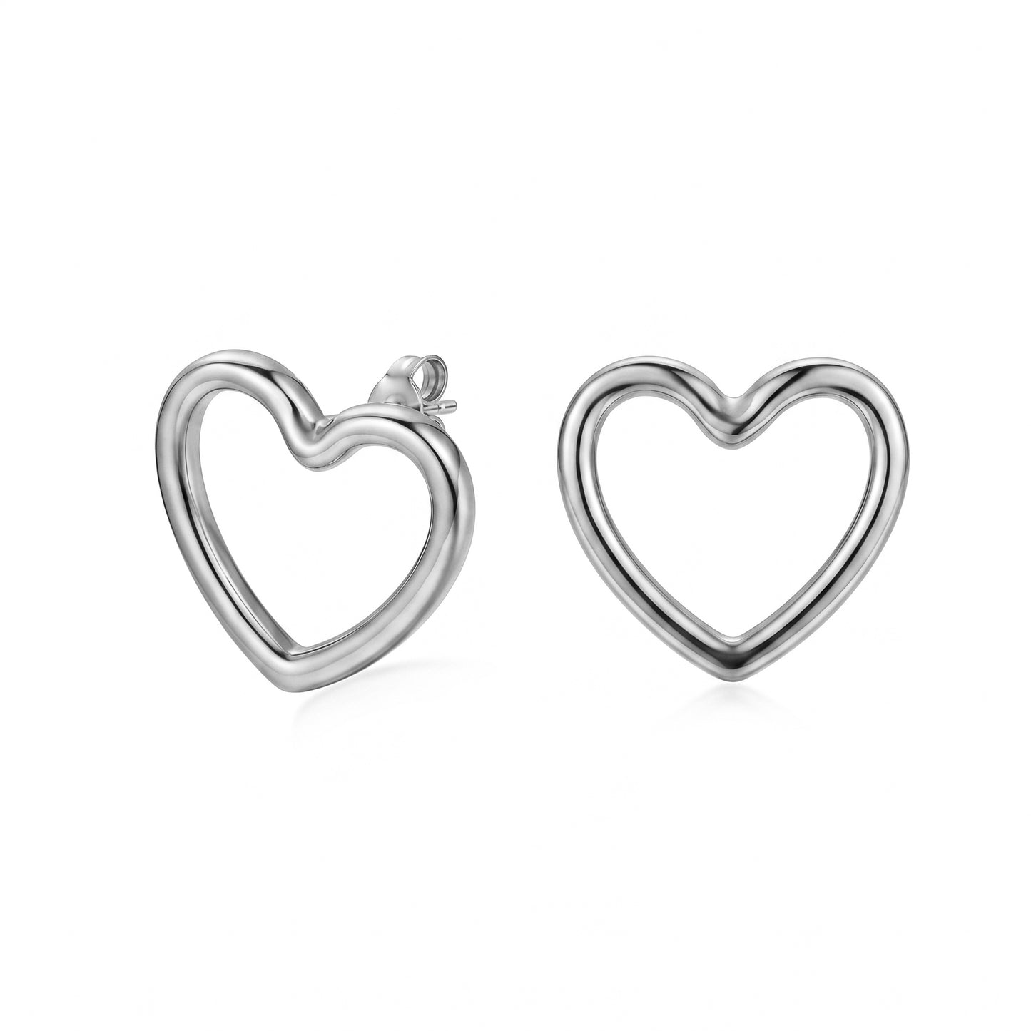 Golden Open Heart Stud Earrings – Minimalist Stainless Steel Earrings with Romantic Luxe Shine
