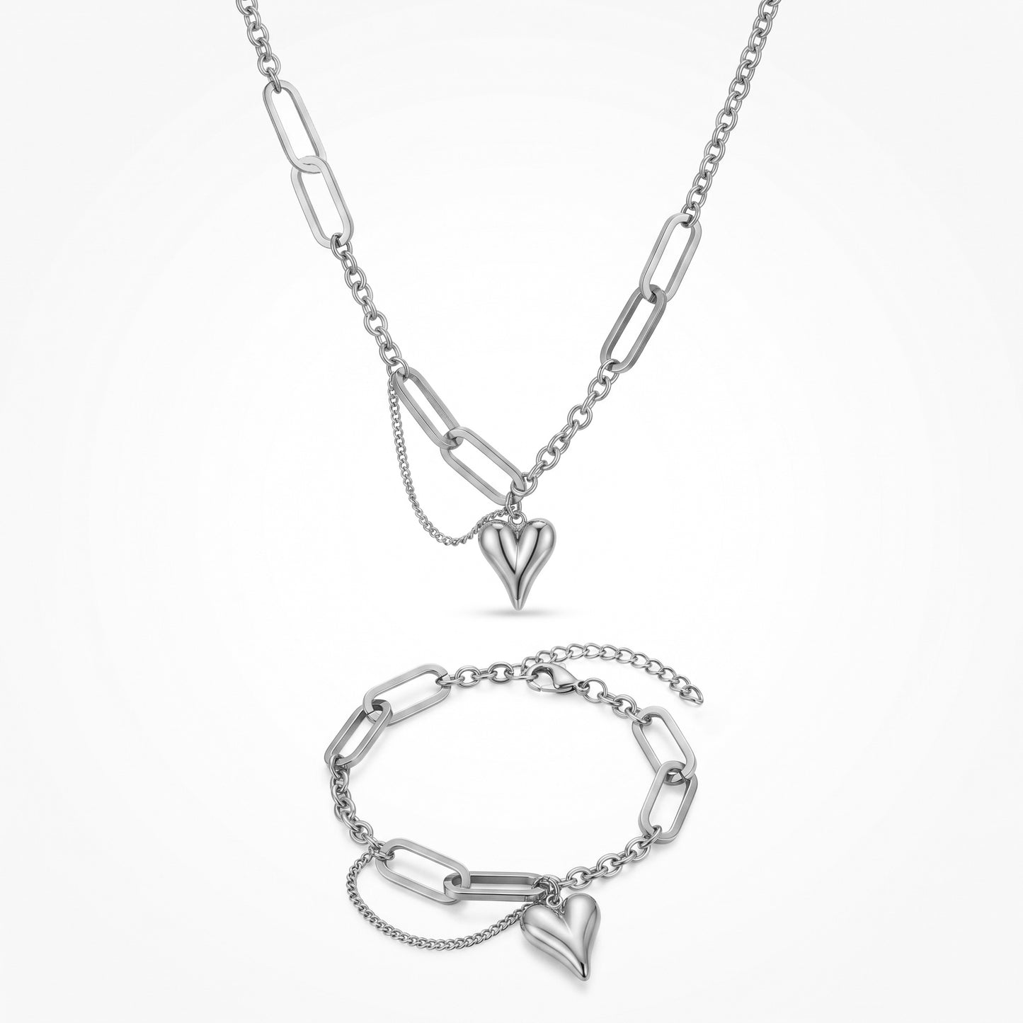 The Pointed Heart Mixed Chain Jewelry Set - Waterproof 18K Gold Plated Stainless Steel