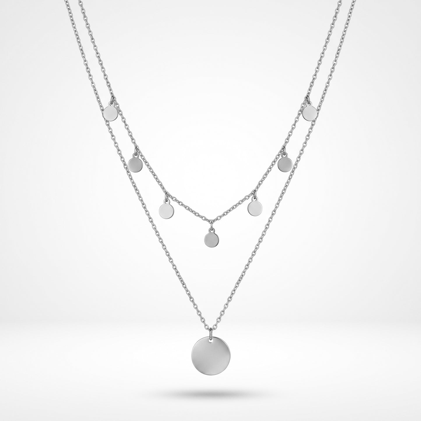 Waterproof Stainless Steel Disc Jewelry Set, Gold Plated Hypoallergenic Layered Necklace, Earrings & Ring
