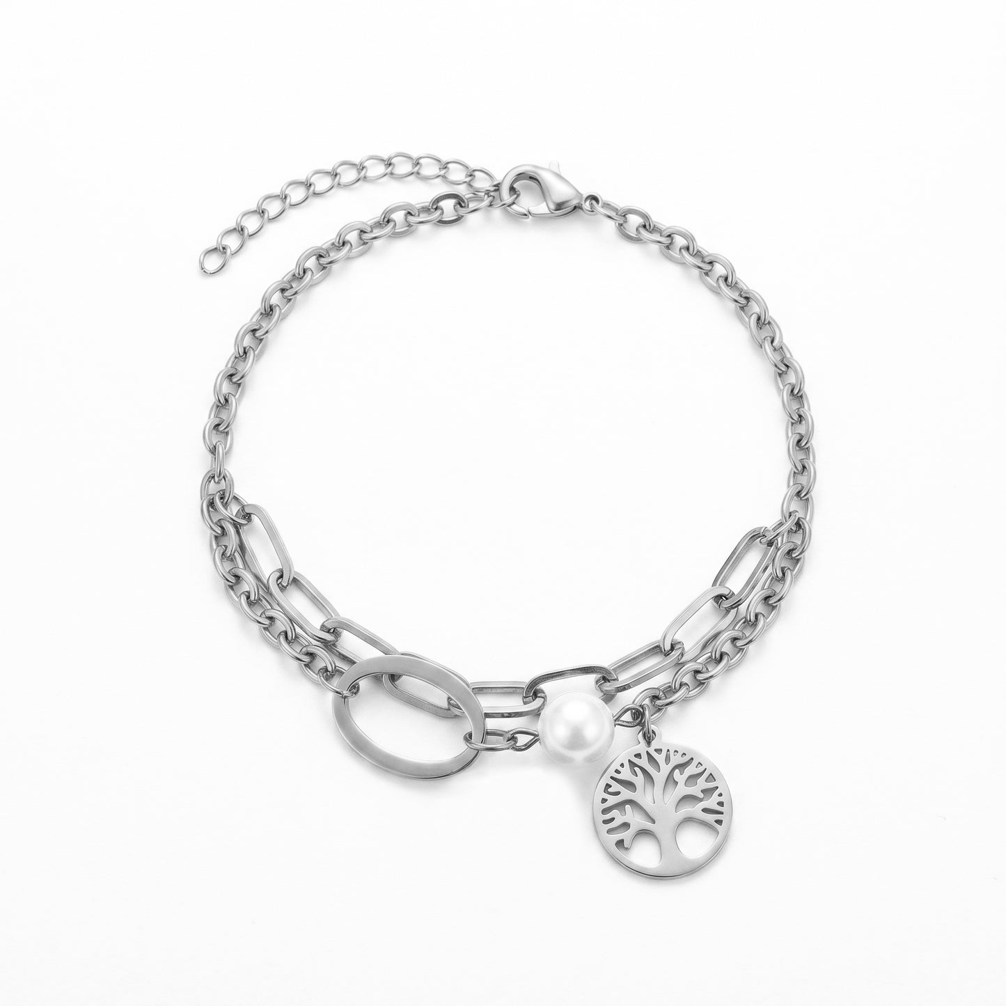 Minimalist Tree of Life Pearl Bracelet - 18K Gold Plated Stainless Steel Dainty Layered Accessory