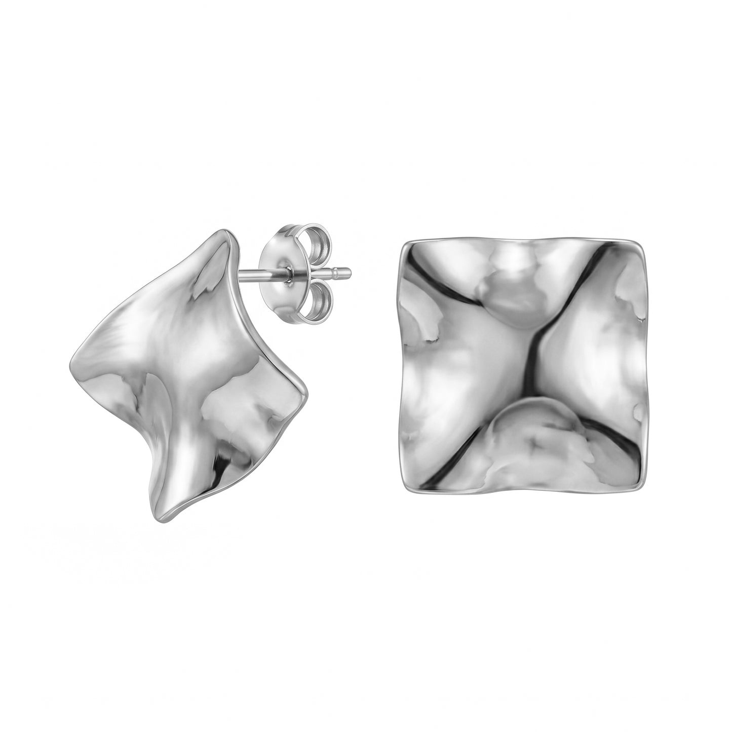 Wholesale Bulk Hammered Square Stud Earrings, Stainless Steel Hypoallergenic Vintage Statement Studs