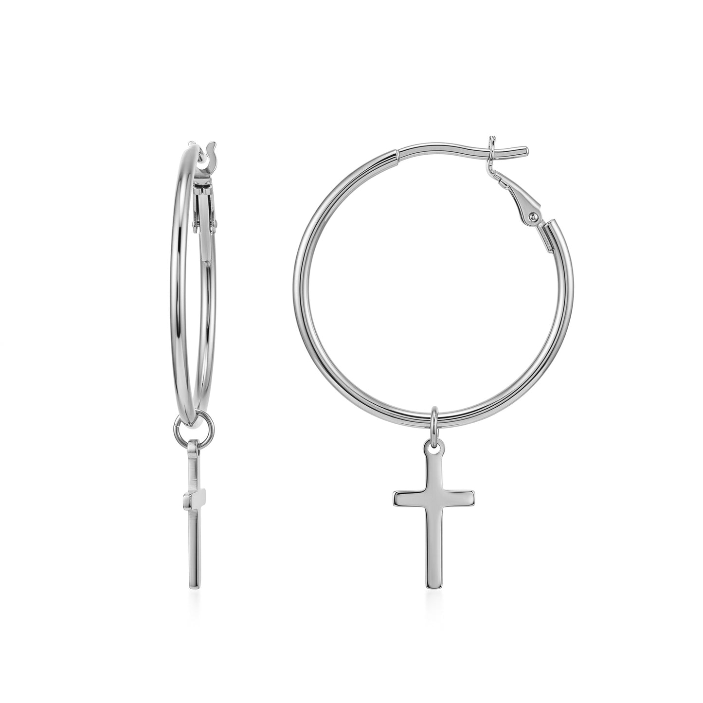 18K Gold Plated Stainless Steel Cross Hoop Earrings, Waterproof Hypoallergenic Faith Jewelry