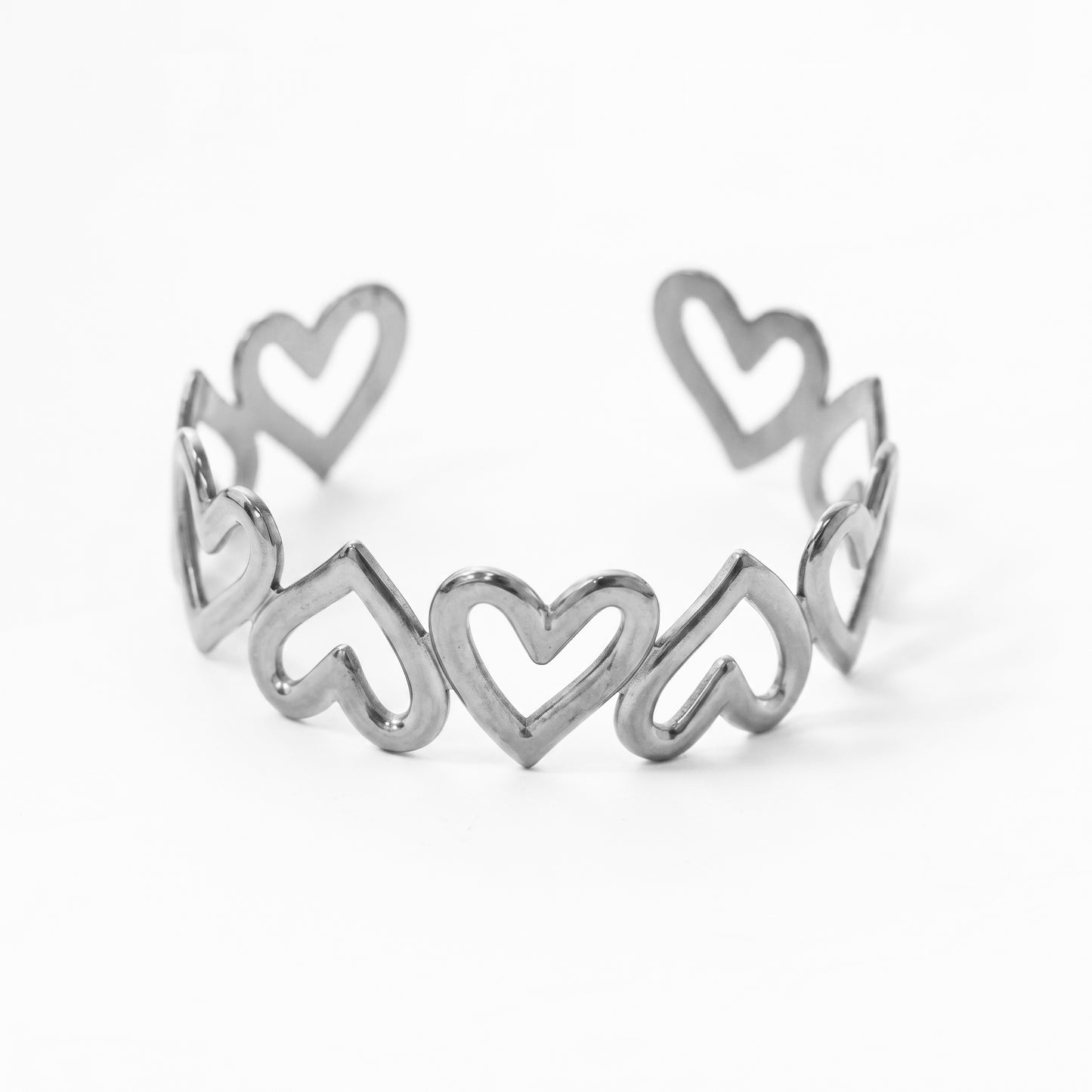 Lightweight Hollow Heart Open Bangle Bracelet, Tarnish Resistant