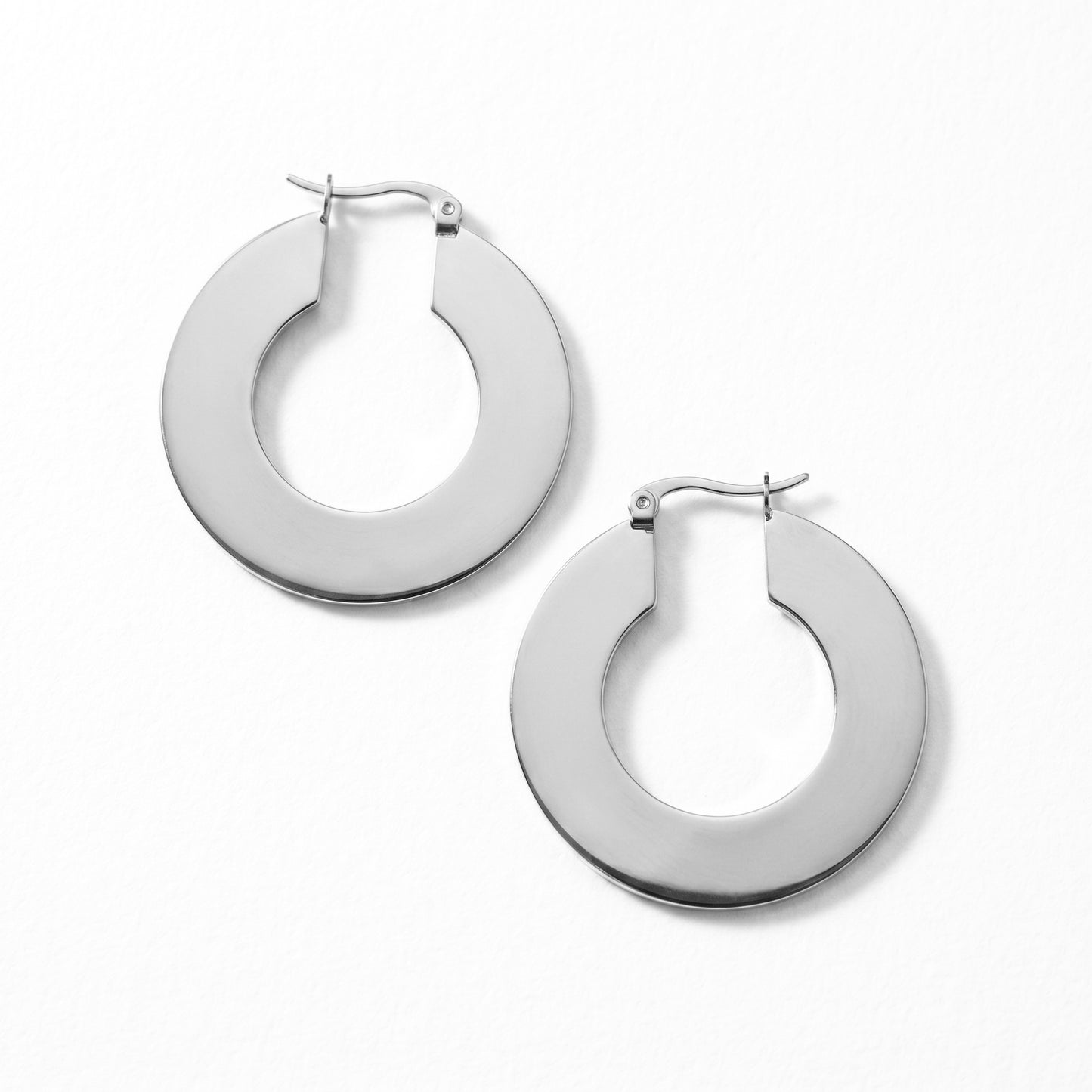 18K Gold Plated Stainless Steel Flat Open Hoop Earrings, Tarnish Resistant Statement Hoops for Women
