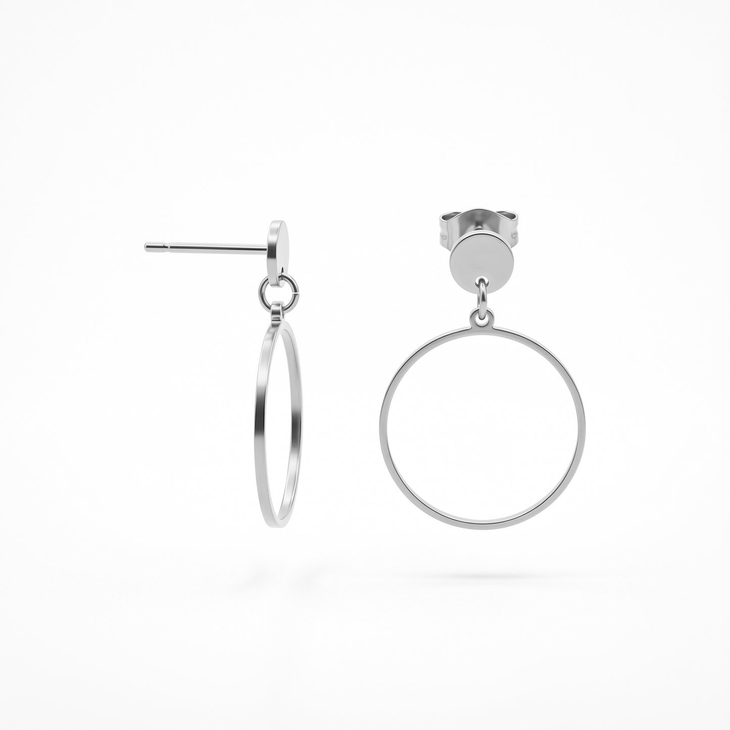 Stainless Steel Circle Drop Earrings - Gold/Silver Minimalist Hoops