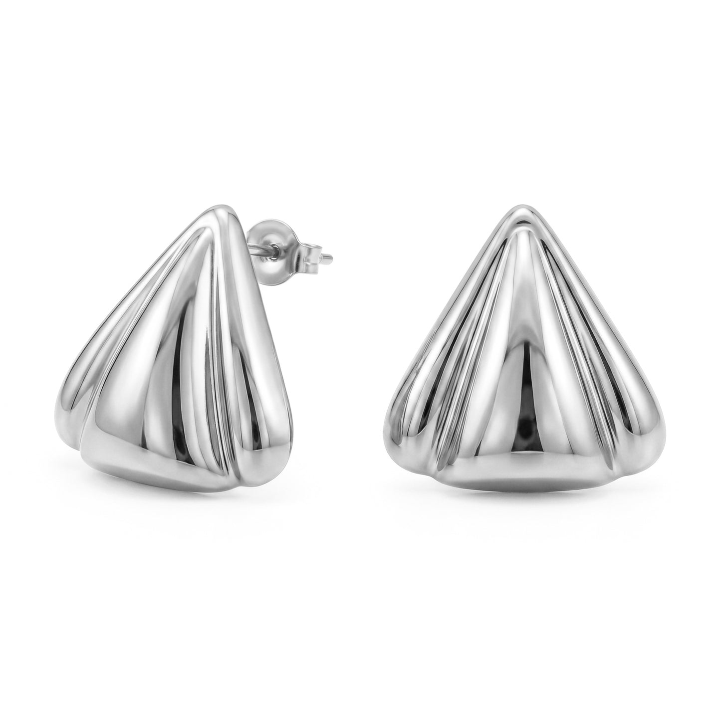 Stainless Steel Textured Triangle Earrings, Hypoallergenic No Fade Sculptural Studs for Women