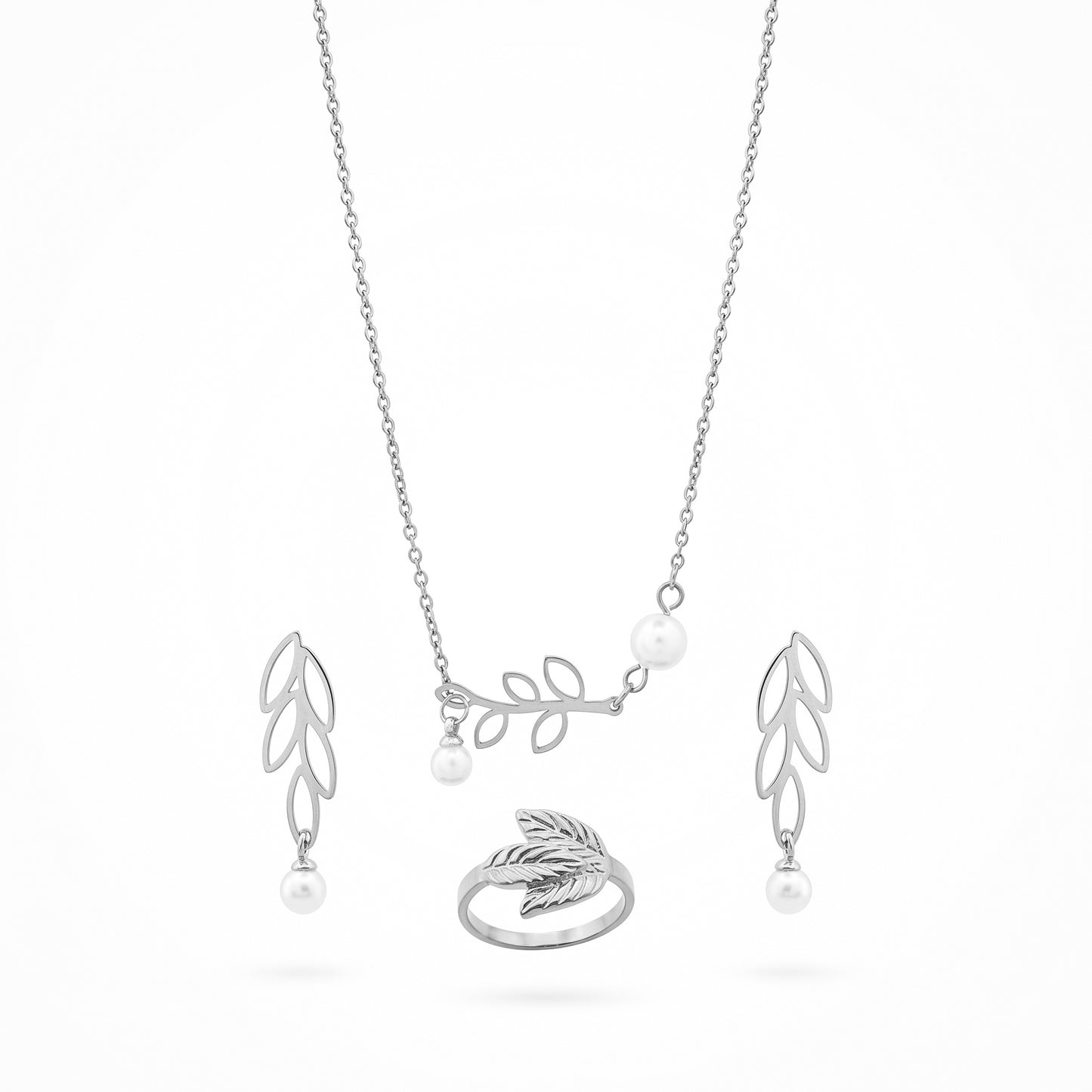 Botanical Leaf & Pearl 3-Piece Jewelry Set - Tarnish-Resistant Hypoallergenic for Women