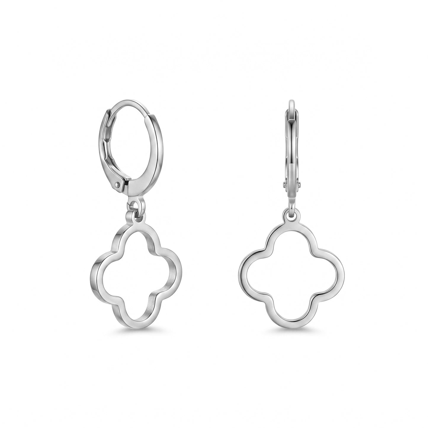 Stainless Steel Open Clover Huggie Hoop Earrings - Gold/Silver