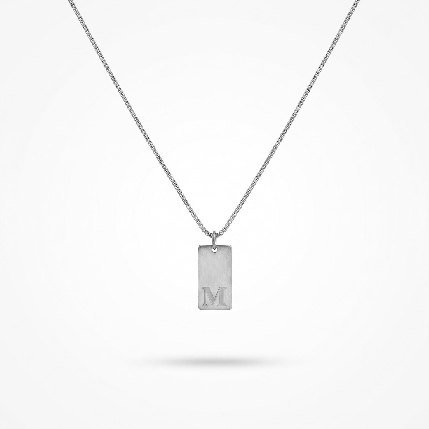 Hypoallergenic Monogram Letter M Bar Necklace - Tarnish Resistant 18K Gold Plated Rectangle Tag Pendant
