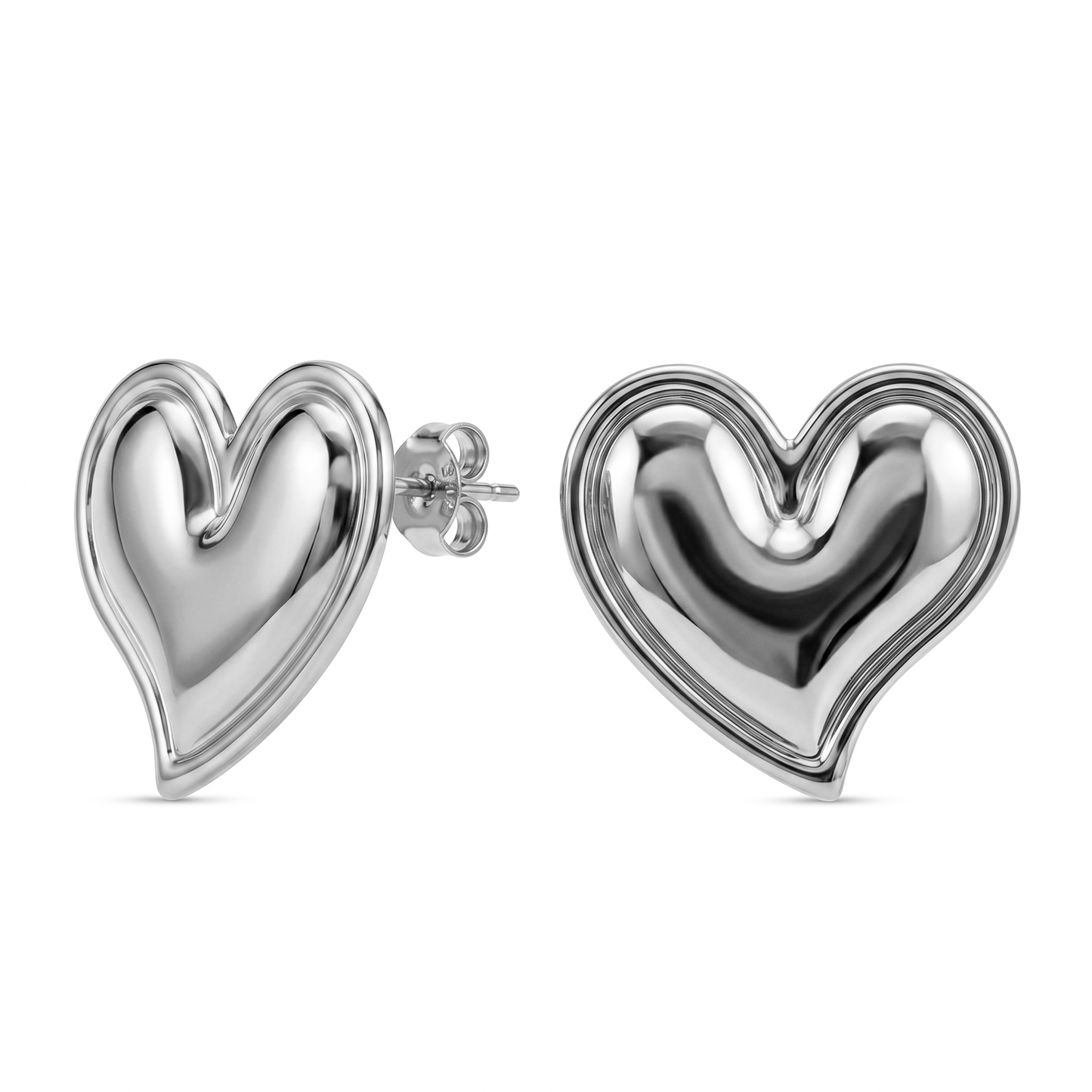 Puffy Heart Stud Earrings – Chunky Gold Stainless Steel Earrings with Retro Luxe Feel