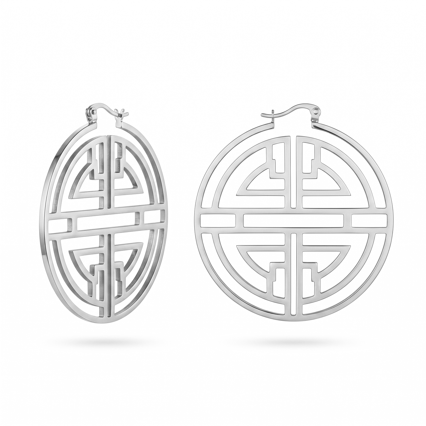 Oriental Harmony Hoop Earrings – Gold Stainless Steel Statement Earrings with Modern Asian Motif