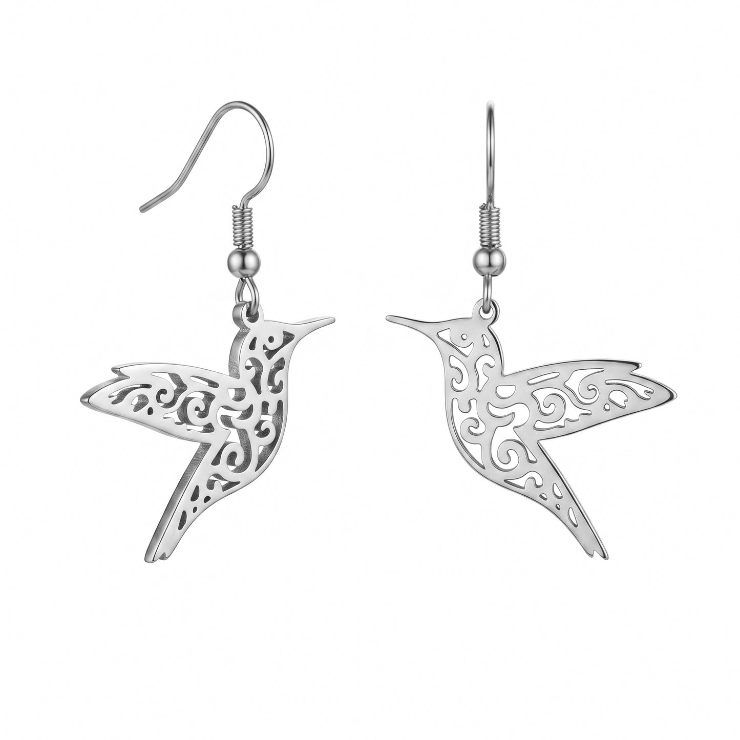 Stainless Steel Hollow Hummingbird Earrings, Hypoallergenic No Fade Bird Drop Earrings for Women