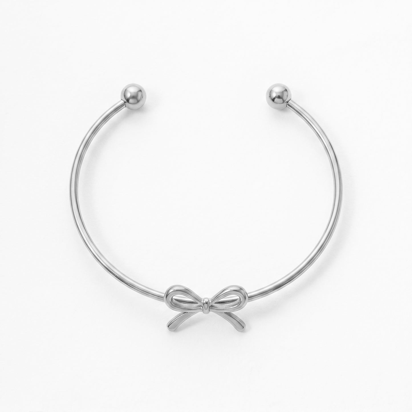 Adjustable Bow Cuff Bangle, Stainless Steel Open Bangle with Bow Charm