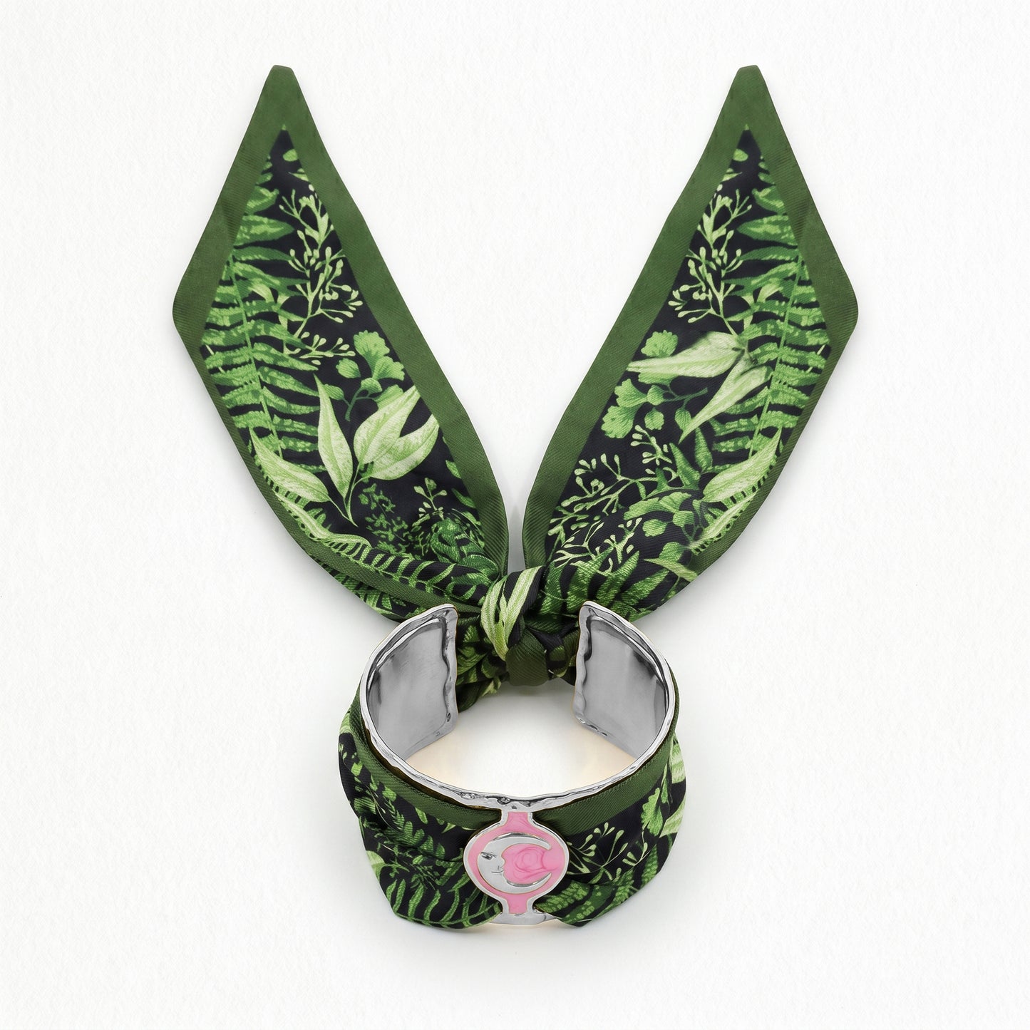 Nature Luxe Botanical Silk Wrap Bracelet with Pink Enamel Accent