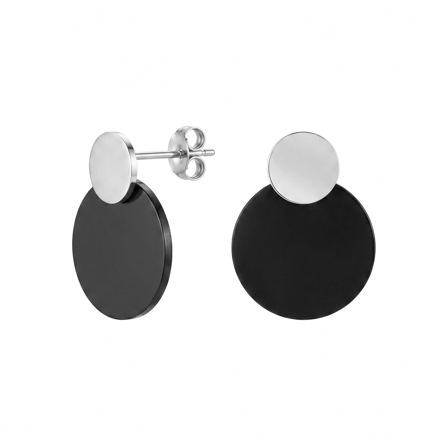 Modern Muse Disc Earrings – Bold Black and Gold Statement Studs for Elevated Everyday Style
