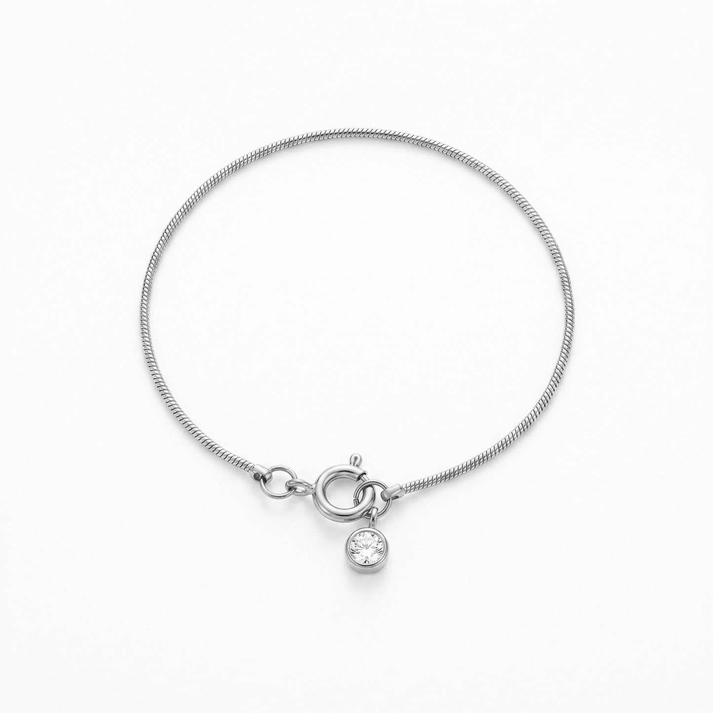 Dainty Snake Chain Solitaire CZ Bracelet - 18K Gold Plated Waterproof Stainless Steel