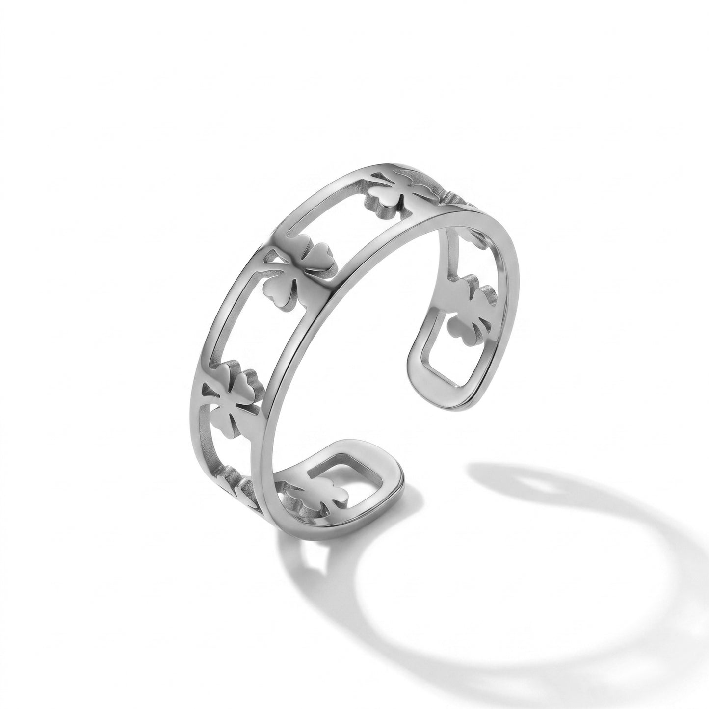 Waterproof & Hypoallergenic Stainless Steel Four-Leaf Clover Bangle, Gold Plated Statement Cuff Bracelet