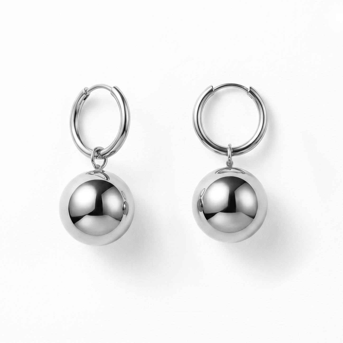 Nickel Free Sphere Charm Earrings, Stainless Steel Hypoallergenic No Fade Statement Hoops