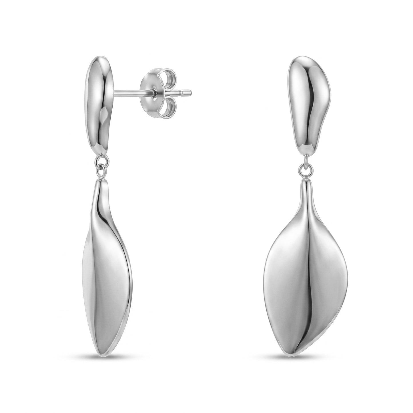 Waterproof & Hypoallergenic Stainless Steel Double Leaf Earrings, Gold Plated Minimalist Dangle Hoops