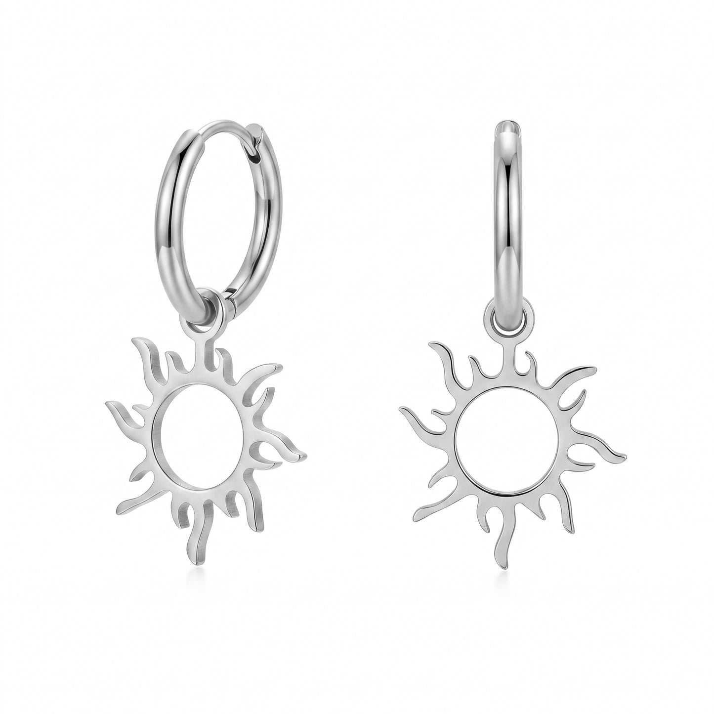 Tarnish Resistant Sun Hoop Earrings, Stainless Steel 18K Gold Plated Waterproof Vacation Jewelry