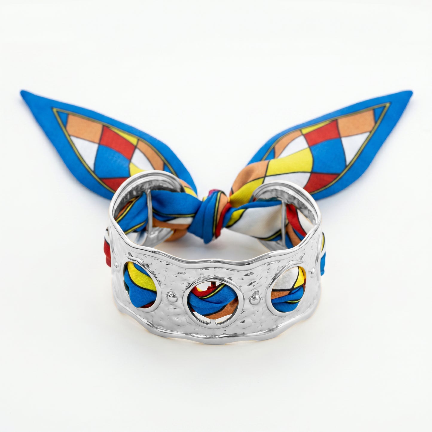 Riviera Color Block Silk Bracelet with Gold Open Cuff