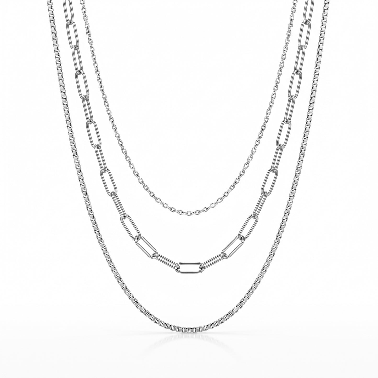 Minimalist Layered Box & Paperclip Chain Necklace, Hypoallergenic