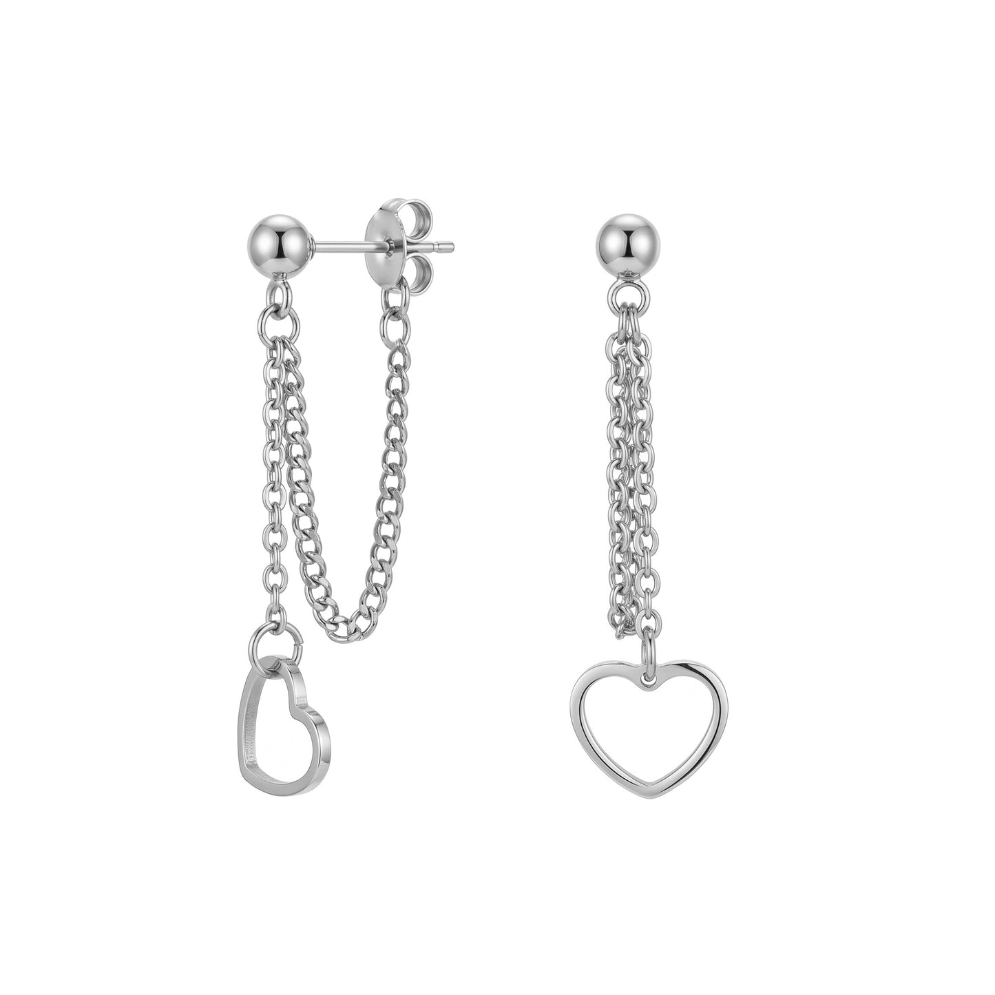 Gold Heart Chain Drop Earrings – Minimalist Stainless Steel Dangle Earrings with Romantic Edge
