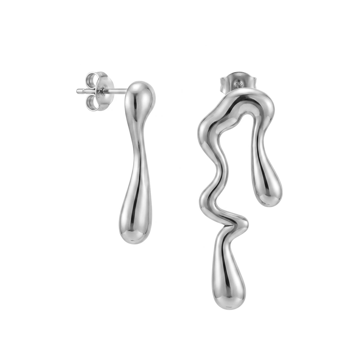 Nickel Free Abstract Melted Dangles, Stainless Steel Hypoallergenic No Fade Statement Earrings